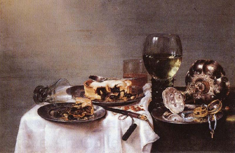 HEDA, Willem Claesz. Breakfast Table with Blackberry Pie Norge oil painting art